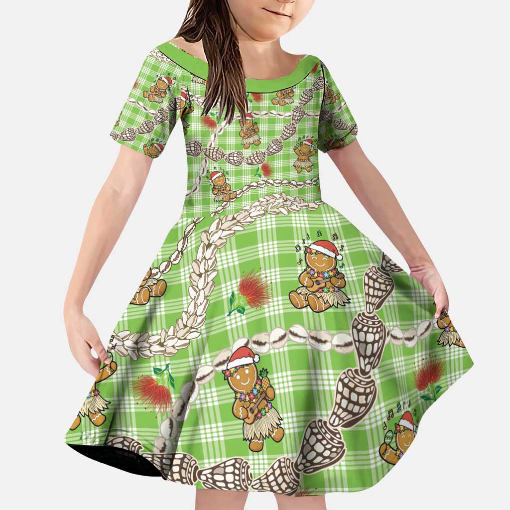 Green Palaka Hawaii Mele Kalikimaka Family Matching Puletasi and Hawaiian Shirt Ohia Lehua Shell Leis Funny Gingerbread Santa - Polynesian Pride