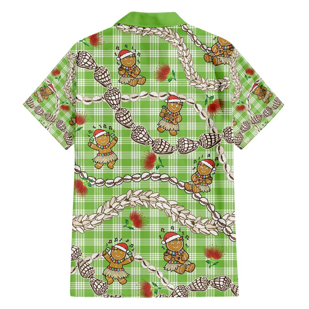 Green Palaka Hawaii Mele Kalikimaka Family Matching Puletasi and Hawaiian Shirt Ohia Lehua Shell Leis Funny Gingerbread Santa - Polynesian Pride