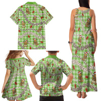 Green Palaka Hawaii Mele Kalikimaka Family Matching Tank Maxi Dress and Hawaiian Shirt Ohia Lehua Shell Leis Funny Gingerbread Santa - Polynesian Pride
