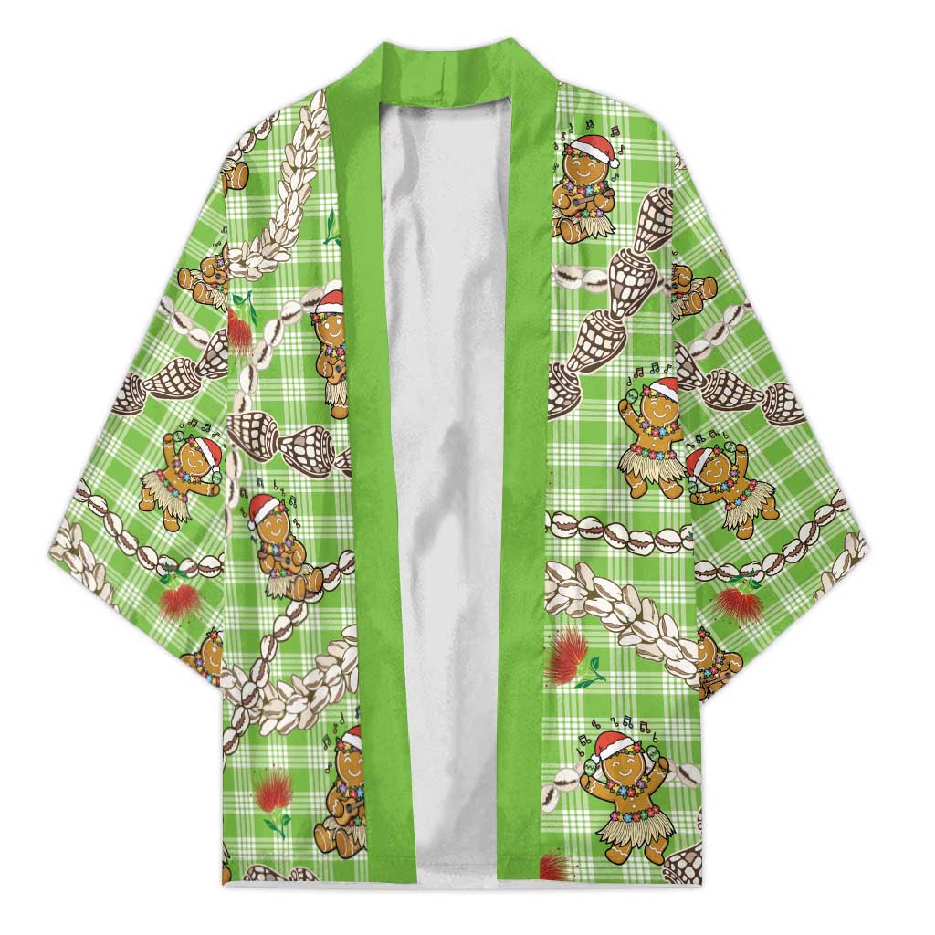 Green Palaka Hawaii Mele Kalikimaka Kimono Ohia Lehua Shell Leis Funny Gingerbread Santa - Polynesian Pride