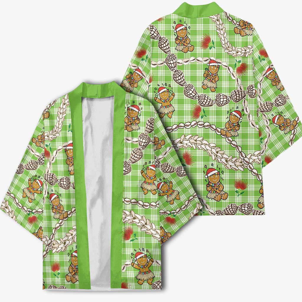 Green Palaka Hawaii Mele Kalikimaka Kimono Ohia Lehua Shell Leis Funny Gingerbread Santa - Polynesian Pride