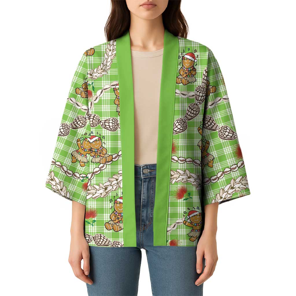 Green Palaka Hawaii Mele Kalikimaka Kimono Ohia Lehua Shell Leis Funny Gingerbread Santa - Polynesian Pride