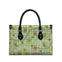 Green Palaka Hawaii Mele Kalikimaka Leather Bag Ohia Lehua Shell Leis Funny Gingerbread Santa - Polynesian Pride