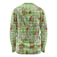 Green Palaka Hawaii Mele Kalikimaka Long Sleeve Shirt Ohia Lehua Shell Leis Funny Gingerbread Santa - Polynesian Pride