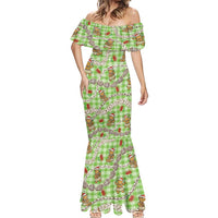 Green Palaka Hawaii Mele Kalikimaka Mermaid Dress Ohia Lehua Shell Leis Funny Gingerbread Santa - Polynesian Pride