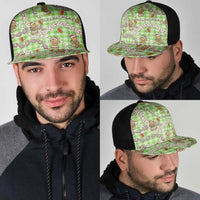 Green Palaka Hawaii Mele Kalikimaka Mesh Trucker Cap Ohia Lehua Shell Leis Funny Gingerbread Santa - Polynesian Pride