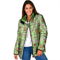Green Palaka Hawaii Mele Kalikimaka Padded Jacket Ohia Lehua Shell Leis Funny Gingerbread Santa - Polynesian Pride