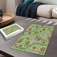 Green Palaka Hawaii Mele Kalikimaka Puzzle Ohia Lehua Shell Leis Funny Gingerbread Santa - Polynesian Pride