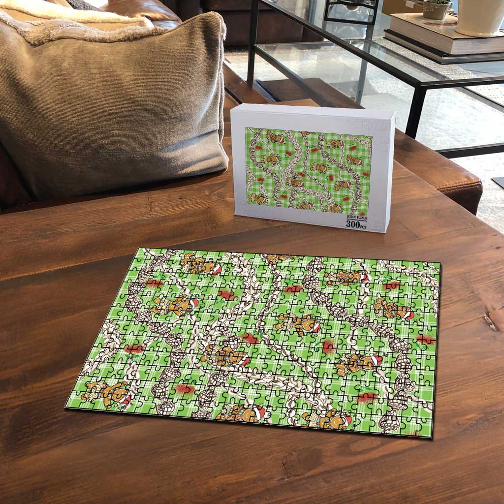 Green Palaka Hawaii Mele Kalikimaka Puzzle Ohia Lehua Shell Leis Funny Gingerbread Santa - Polynesian Pride