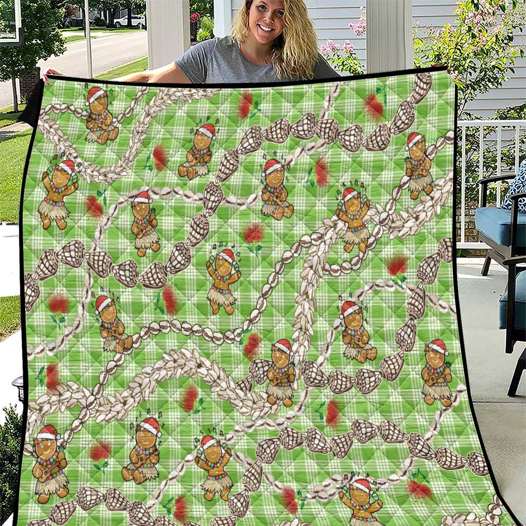 Green Palaka Hawaii Mele Kalikimaka Quilt Ohia Lehua Shell Leis Funny Gingerbread Santa - Polynesian Pride