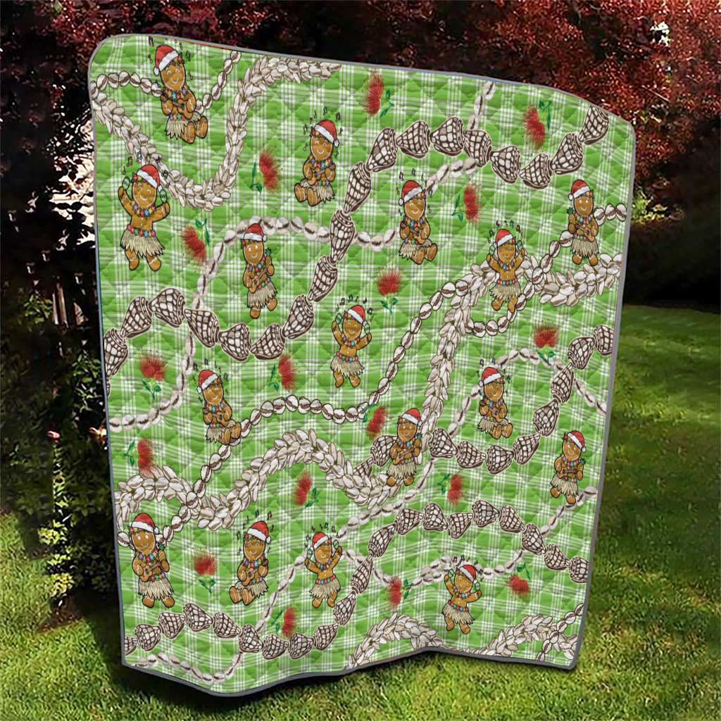 Green Palaka Hawaii Mele Kalikimaka Quilt Ohia Lehua Shell Leis Funny Gingerbread Santa - Polynesian Pride
