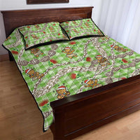 Green Palaka Hawaii Mele Kalikimaka Quilt Bed Set Ohia Lehua Shell Leis Funny Gingerbread Santa - Polynesian Pride