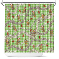 Green Palaka Hawaii Mele Kalikimaka Shower Curtain Ohia Lehua Shell Leis Funny Gingerbread Santa - Polynesian Pride