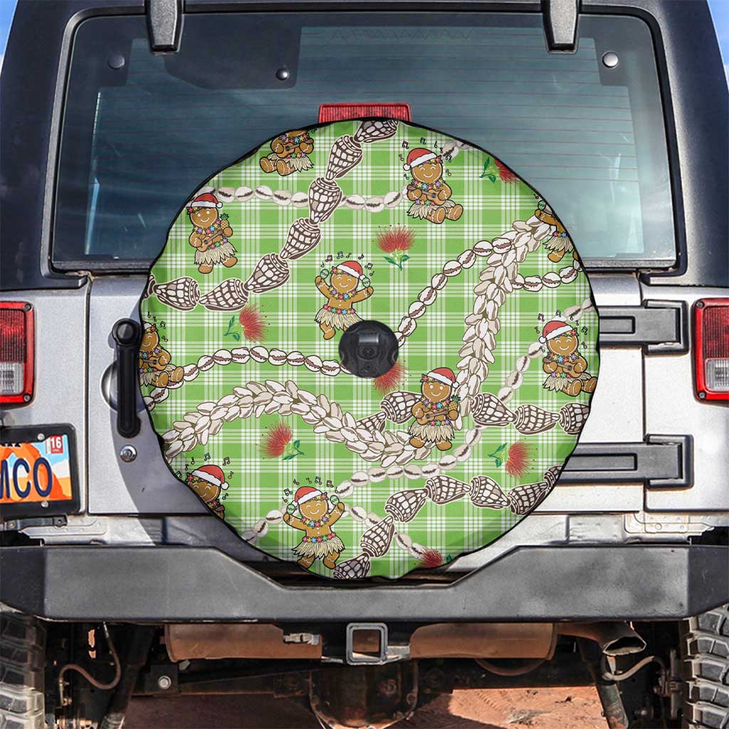 Green Palaka Hawaii Mele Kalikimaka Spare Tire Cover Ohia Lehua Shell Leis Funny Gingerbread Santa - Polynesian Pride