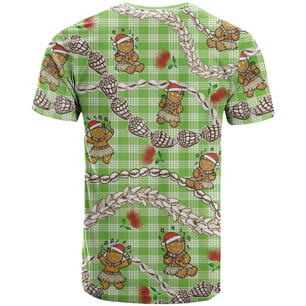 Green Palaka Hawaii Mele Kalikimaka T Shirt Ohia Lehua Shell Leis Funny Gingerbread Santa - Polynesian Pride