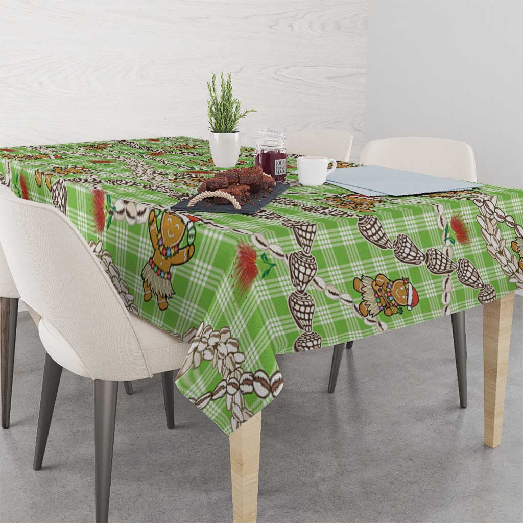Green Palaka Hawaii Mele Kalikimaka Tablecloth Ohia Lehua Shell Leis Funny Gingerbread Santa - Polynesian Pride