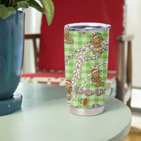 Green Palaka Hawaii Mele Kalikimaka Tumbler Cup Ohia Lehua Shell Leis Funny Gingerbread Santa - Polynesian Pride