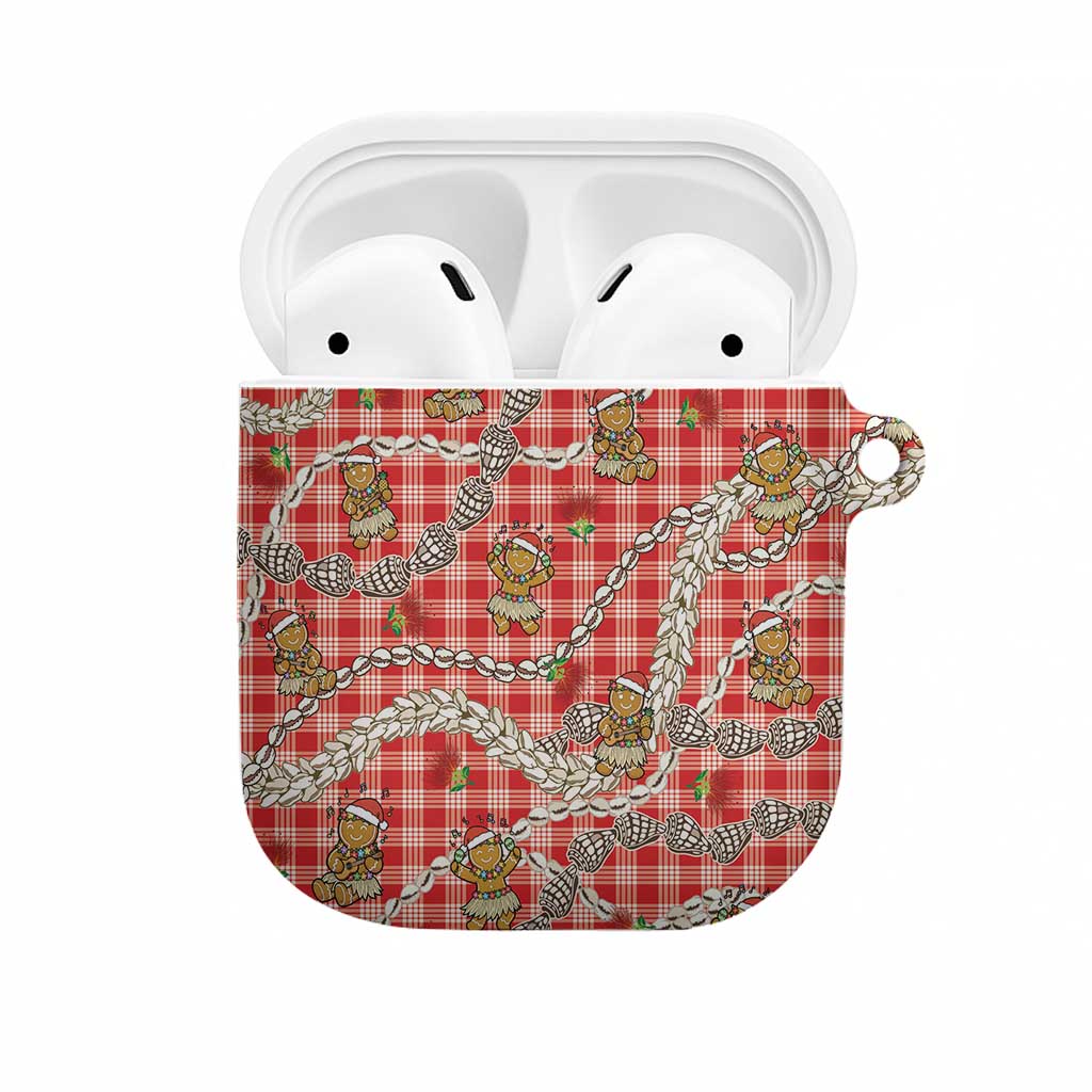 Red Palaka Hawaii Mele Kalikimaka AirPods Case Ohia Lehua Shell Leis Funny Gingerbread Santa - Polynesian Pride