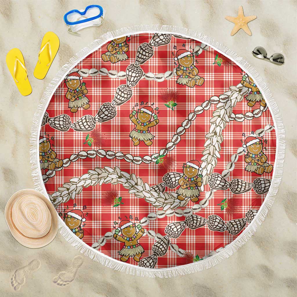 Red Palaka Hawaii Mele Kalikimaka Beach Blanket Ohia Lehua Shell Leis Funny Gingerbread Santa - Polynesian Pride