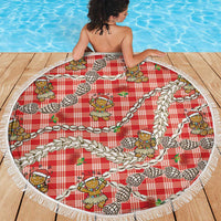 Red Palaka Hawaii Mele Kalikimaka Beach Blanket Ohia Lehua Shell Leis Funny Gingerbread Santa - Polynesian Pride