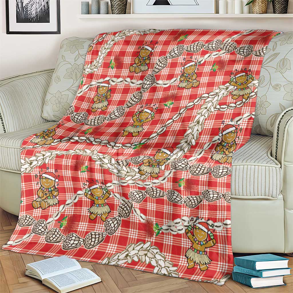 Red Palaka Hawaii Mele Kalikimaka Blanket Ohia Lehua Shell Leis Funny Gingerbread Santa - Polynesian Pride