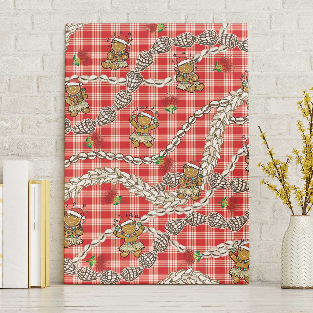 Red Palaka Hawaii Mele Kalikimaka Canvas Wall Art Ohia Lehua Shell Leis Funny Gingerbread Santa - Polynesian Pride