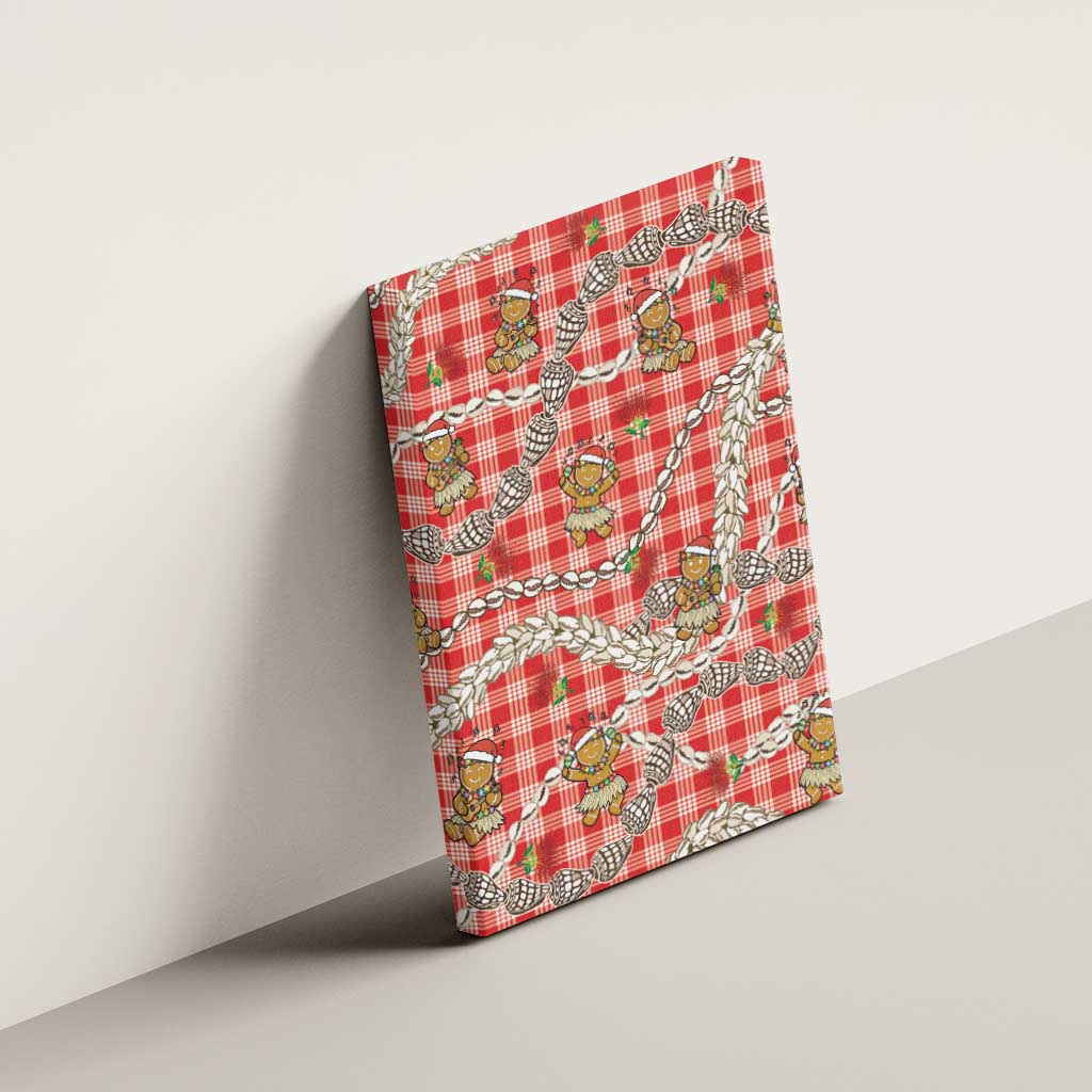 Red Palaka Hawaii Mele Kalikimaka Canvas Wall Art Ohia Lehua Shell Leis Funny Gingerbread Santa - Polynesian Pride