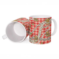 Red Palaka Hawaii Mele Kalikimaka Ceramic Mug Ohia Lehua Shell Leis Funny Gingerbread Santa - Polynesian Pride