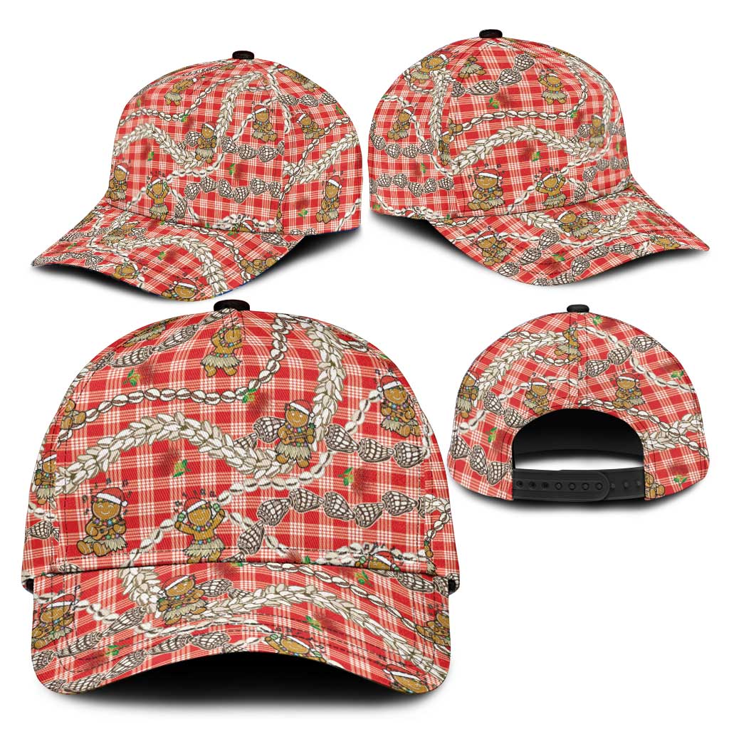 Red Palaka Hawaii Mele Kalikimaka Classic Cap Ohia Lehua Shell Leis Funny Gingerbread Santa - Polynesian Pride