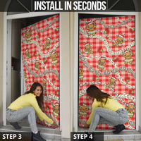 Red Palaka Hawaii Mele Kalikimaka Door Cover Ohia Lehua Shell Leis Funny Gingerbread Santa - Polynesian Pride