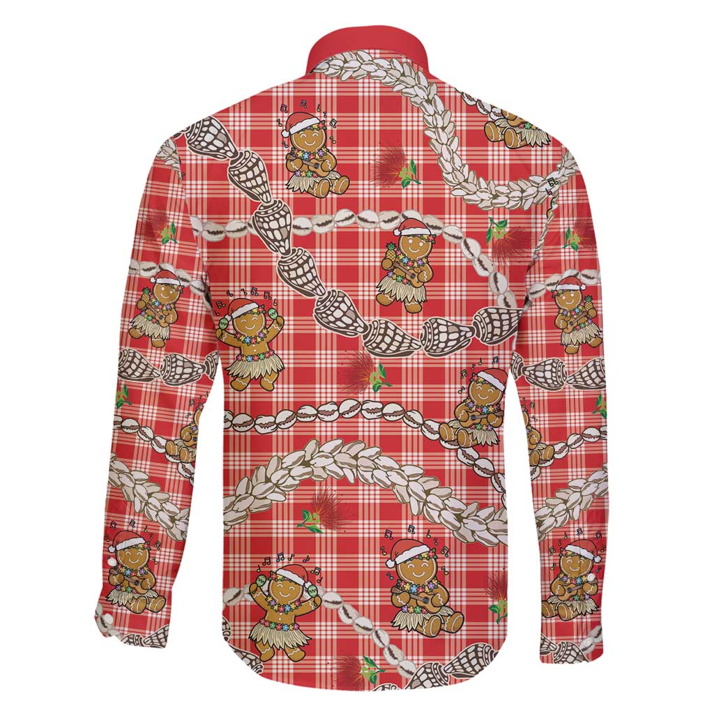 Red Palaka Hawaii Mele Kalikimaka Family Matching Off Shoulder Maxi Dress and Hawaiian Shirt Ohia Lehua Shell Leis Funny Gingerbread Santa - Polynesian Pride