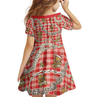 Red Palaka Hawaii Mele Kalikimaka Family Matching Short Sleeve Bodycon Dress and Hawaiian Shirt Ohia Lehua Shell Leis Funny Gingerbread Santa - Polynesian Pride