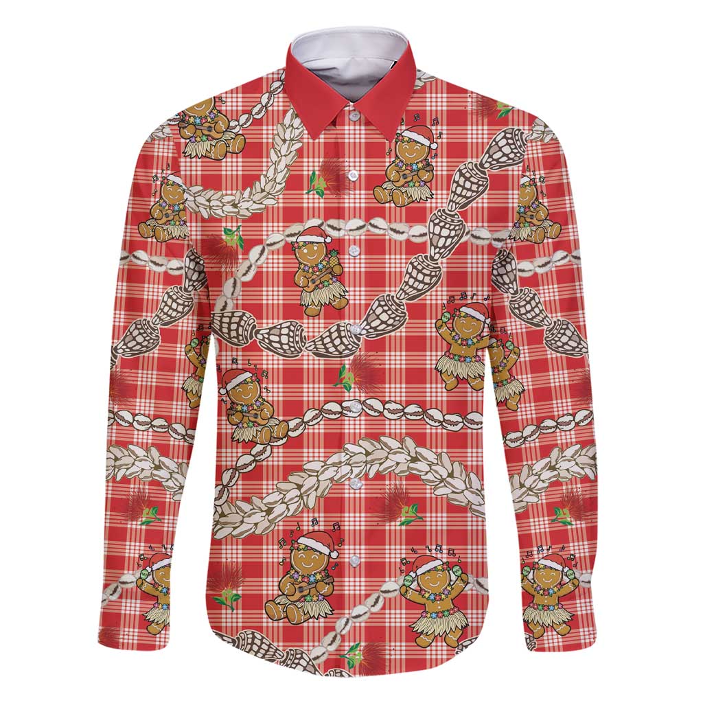 Red Palaka Hawaii Mele Kalikimaka Family Matching Short Sleeve Bodycon Dress and Hawaiian Shirt Ohia Lehua Shell Leis Funny Gingerbread Santa - Polynesian Pride