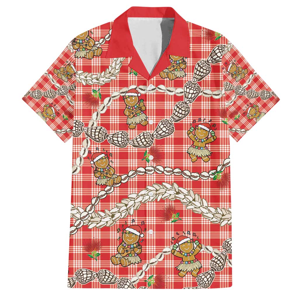 Red Palaka Hawaii Mele Kalikimaka Family Matching Summer Maxi Dress and Hawaiian Shirt Ohia Lehua Shell Leis Funny Gingerbread Santa - Polynesian Pride