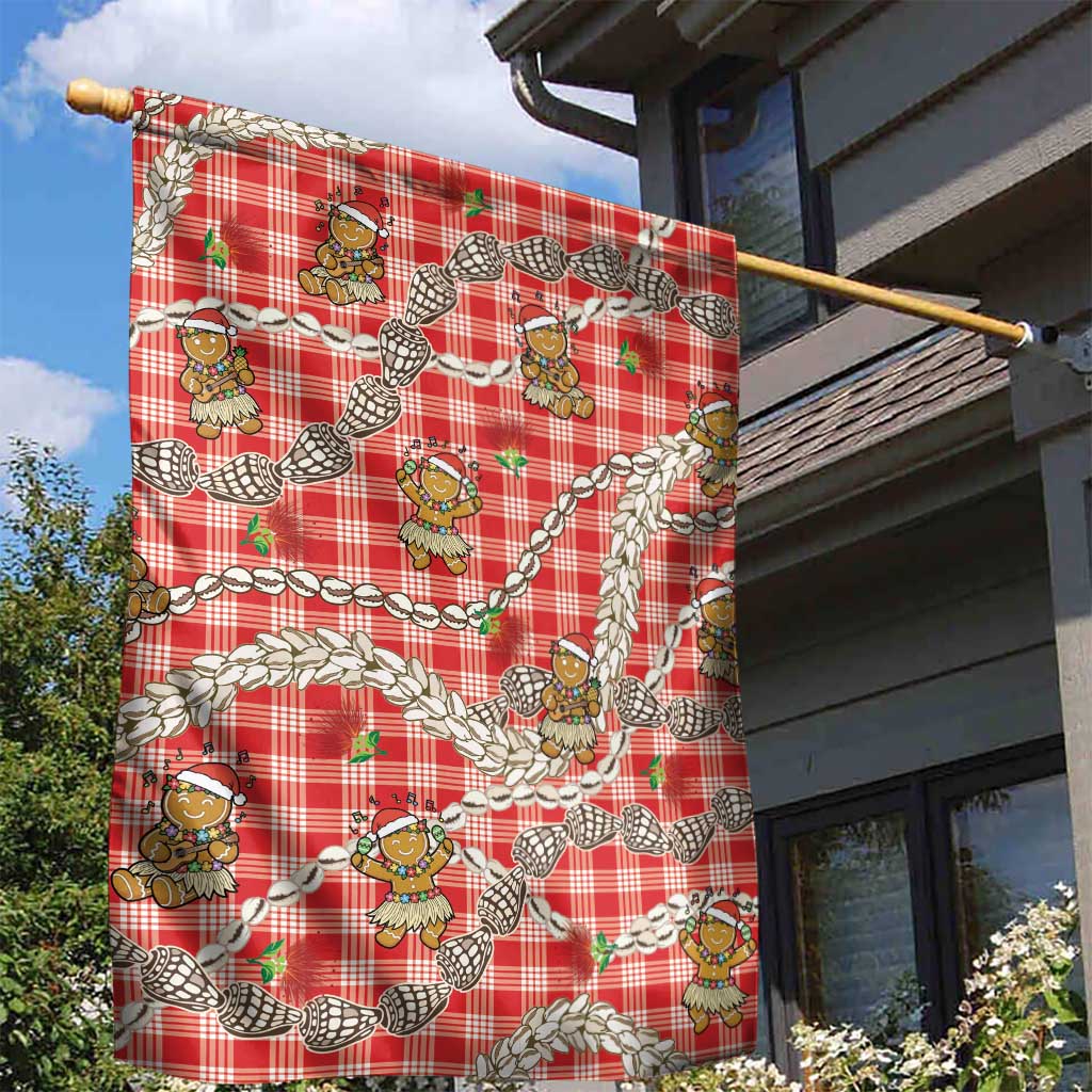 Red Palaka Hawaii Mele Kalikimaka Garden Flag Ohia Lehua Shell Leis Funny Gingerbread Santa - Polynesian Pride
