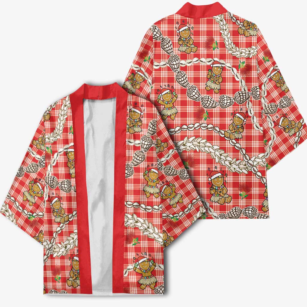 Red Palaka Hawaii Mele Kalikimaka Kimono Ohia Lehua Shell Leis Funny Gingerbread Santa - Polynesian Pride
