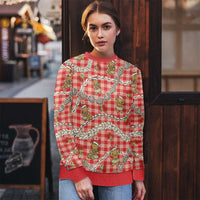 Red Palaka Hawaii Mele Kalikimaka Ugly Christmas Sweater Ohia Lehua Shell Leis Funny Gingerbread Santa - Polynesian Pride