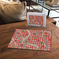 Red Palaka Hawaii Mele Kalikimaka Puzzle Ohia Lehua Shell Leis Funny Gingerbread Santa - Polynesian Pride