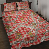 Red Palaka Hawaii Mele Kalikimaka Quilt Bed Set Ohia Lehua Shell Leis Funny Gingerbread Santa - Polynesian Pride
