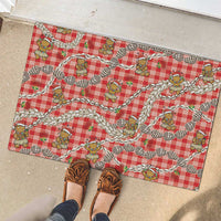 Red Palaka Hawaii Mele Kalikimaka Rubber Doormat Ohia Lehua Shell Leis Funny Gingerbread Santa - Polynesian Pride