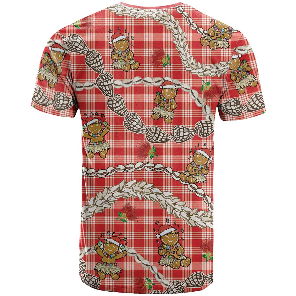 Red Palaka Hawaii Mele Kalikimaka T Shirt Ohia Lehua Shell Leis Funny Gingerbread Santa - Polynesian Pride