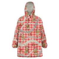 Red Palaka Hawaii Mele Kalikimaka Wearable Blanket Hoodie Ohia Lehua Shell Leis Funny Gingerbread Santa - Polynesian Pride