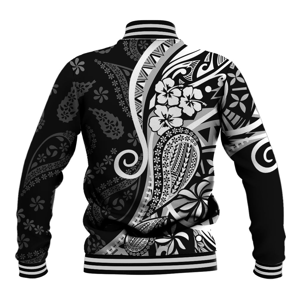 Black Polynesia Paisley Baseball Jacket Polynesian With Tropical Flowers LT14 - Polynesian Pride