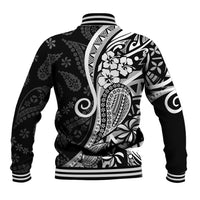 Black Polynesia Paisley Baseball Jacket Polynesian With Tropical Flowers LT14 - Polynesian Pride