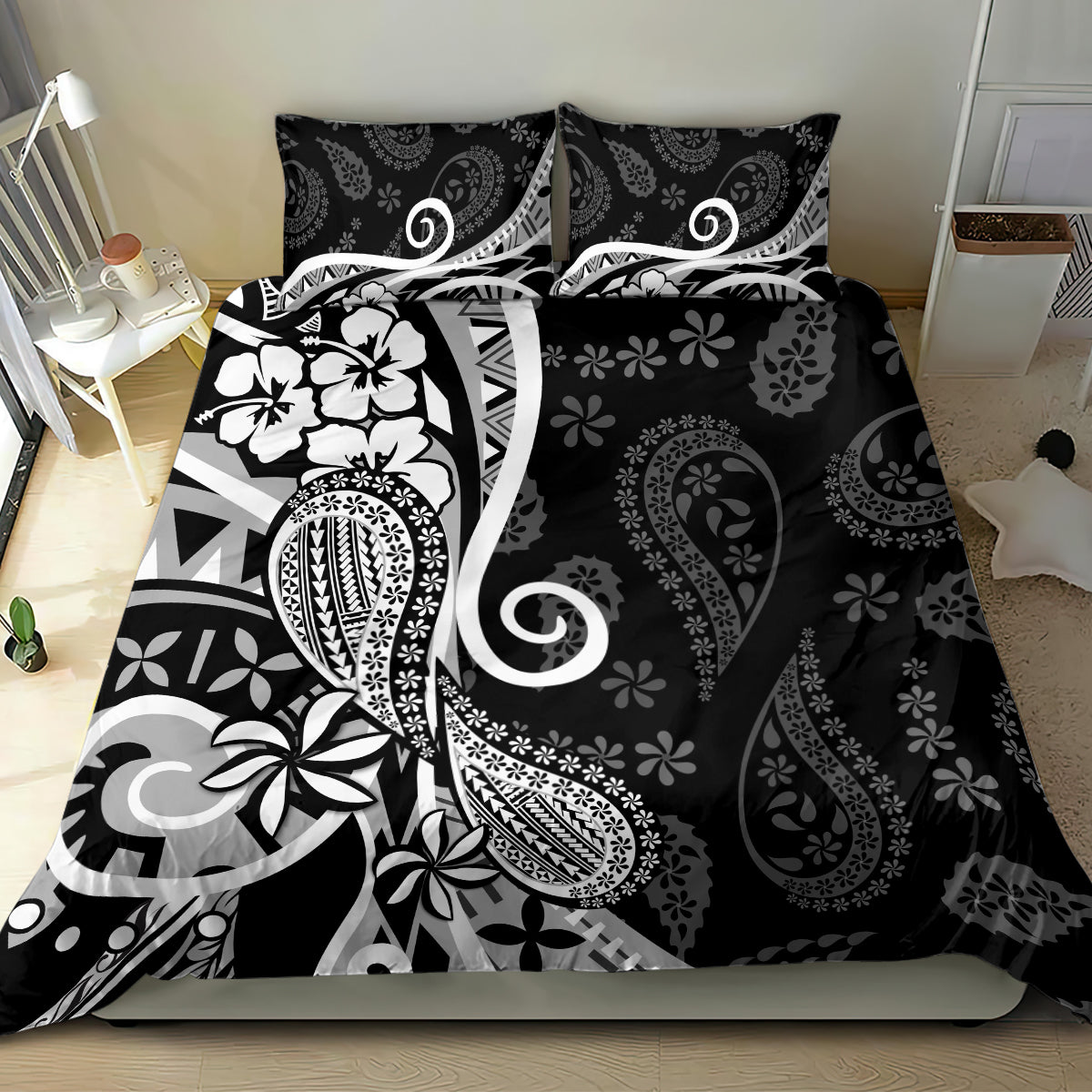 Black Polynesia Paisley Bedding Set Polynesian With Tropical Flowers LT14 - Polynesian Pride