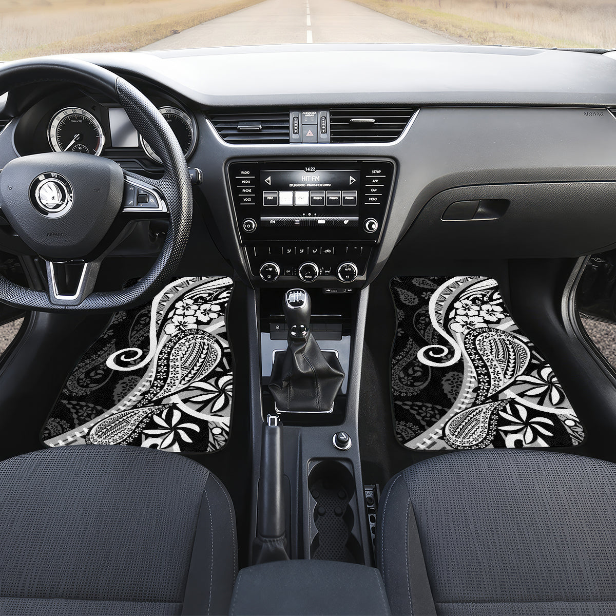 Black Polynesia Paisley Car Mats Polynesian With Tropical Flowers LT14 - Polynesian Pride