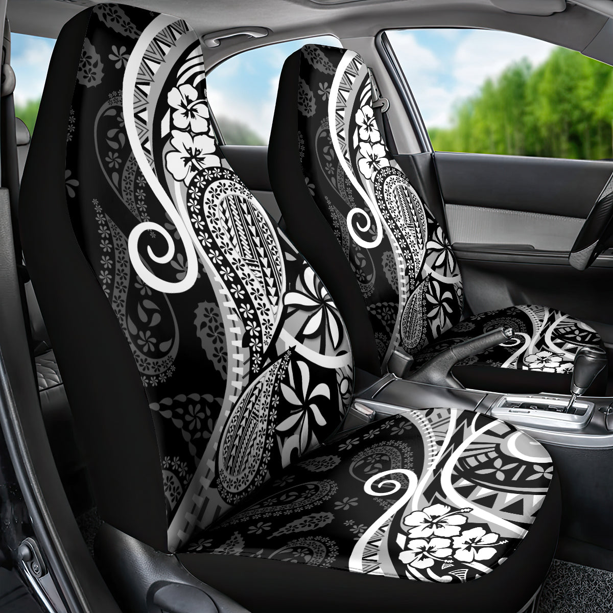 Black Polynesia Paisley Car Seat Cover Polynesian With Tropical Flowers LT14 - Polynesian Pride