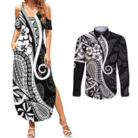 Black Polynesia Paisley Couples Matching Summer Maxi Dress and Long Sleeve Button Shirt Polynesian With Tropical Flowers LT14 Black - Polynesian Pride