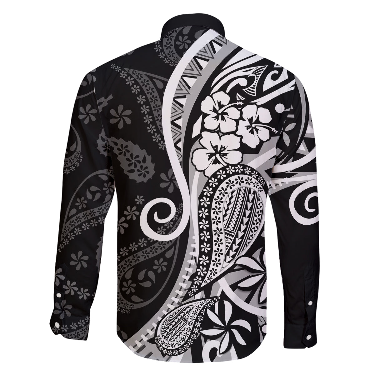 Black Polynesia Paisley Family Matching Long Sleeve Bodycon Dress and Hawaiian Shirt Polynesian With Tropical Flowers LT14 - Polynesian Pride