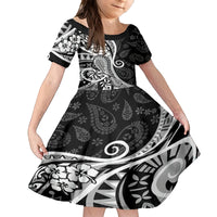 Black Polynesia Paisley Family Matching Summer Maxi Dress and Hawaiian Shirt Polynesian With Tropical Flowers LT14 Daughter's Dress Black - Polynesian Pride